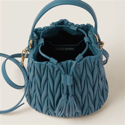 Marina Blue Matelassé Nappa Leather Bucket Bag